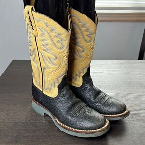 Ariat Women's 5.5 Leather Bullhide Cowboy Boots Black Tan Rodeo Ranch Western